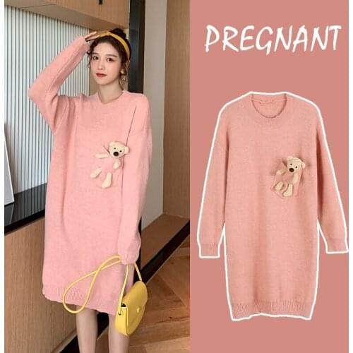 Autumn Winter Warm Sweater Maternity Clothes Dresses for Pregnant Women Hot Mother Daily Knitted Pregnancy Women Dress 2020 New