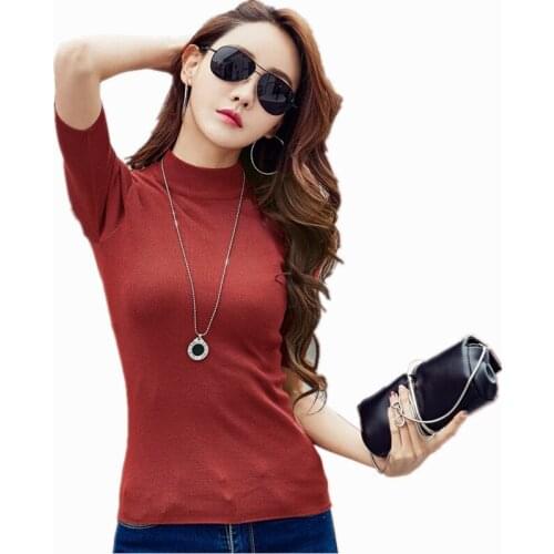 Autumn Turtleneck T shirts Female Slim Stretch Pullover Tops Ladies Large Size Half Sleeve Bottoming t shirt Black White