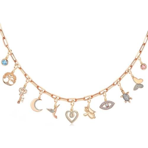 Valori Jewels Assorted Symbols, Zirconia Gemstone, Rose Gold Plated, Sterling Silver Charm Necklace