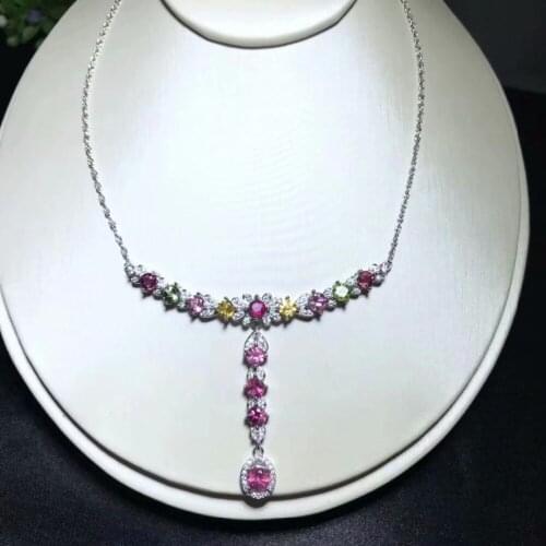 Natural Multicolor tourmaline Necklace natural gemstone Pendant Necklace S925 silver trendy heart chain women wedding Jewelry