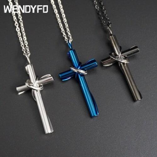 New Arrival Men Stainless Steel Cross Pendant Necklace Vintage Prayer Cross Lover Couple Necklace Male Fashion Jewelry Gift