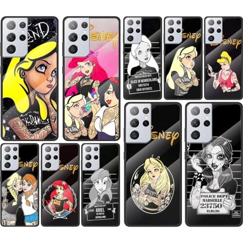 Punk princess disney for Samsung Galaxy S21 Ultra Plus A72 A52 4G 5G M51 M31 M21 Luxury Tempered Glass Phone Case Cover