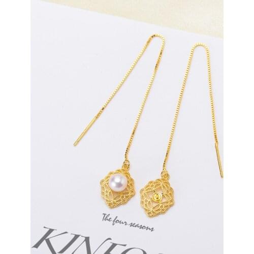 Vintage Style Dangle Chain Earrings Base Women DIY Solid Silver Earrings Accessory