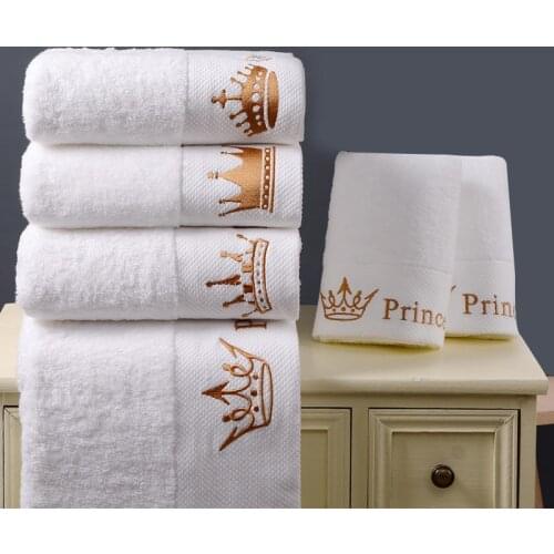 Quality 100% Cotton White 5-Star Hotel Towel Home Set Embroidered Luxury Crown Bath Towels for Adults Absorbent Face Towel