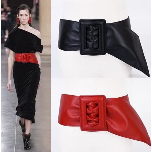 Fashion sheepskin wide black leather belt ladies fashion elegant dress belt women PU vintage women belt belt belt
