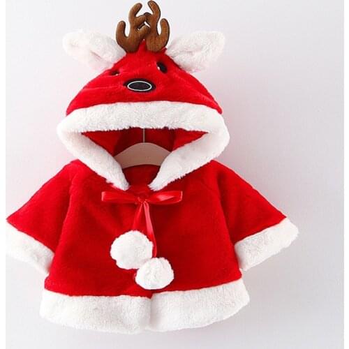 Christmas autumn and winter boys Christmas antler jacket girls baby thick fur shawl 0-3 years old childrens winter cloak