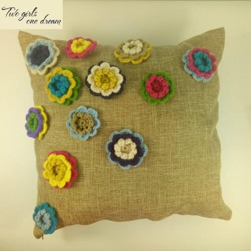 Handmade Crochet Sofa Car Back Cushion Flowers accessory Bolster Crochet Chair Cushion with Core Decor Party Photography Prop