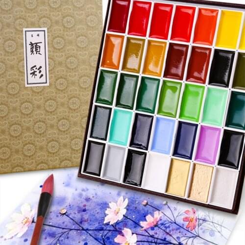 Sakura 24/48/60 color solid watercolor paint set pearlescent color professional advanced watercolor painting art supplies