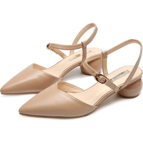 Fashion Womens Sandals 2021 New Summer Womens Pointed Toe Simple Commuter Round Heels Shoes