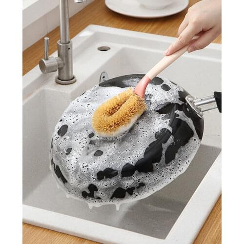 Dishwashing Brush Kitchen Magic Rub Long Handle Pot Cleaning Tools Natural Coconut Palm Cleaning Brush Kitchen Tools