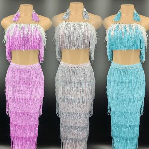Sexy Stage Modern Singer Fringe Dress Nightclub Host Stage Performance Clothing Ds Dj Dancer Rave Outfit Gogo Costumes DT2400