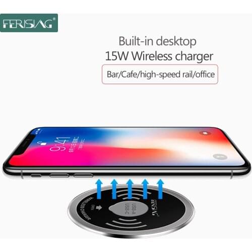 FERISING 15W Built-in Desktop QI Wireless Fast Charger Furniture Embedded Type-C USB C Bar/Hotel/office/SpeedRail Quick charge