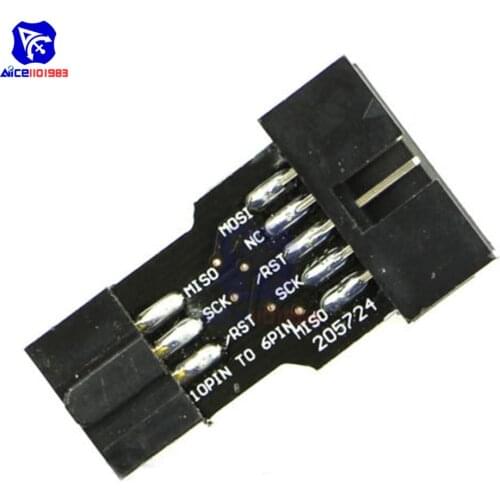 Standard 10 Pin Interface to 6 Pin Interface Adapter Converter Module for AVRISP MKII USBASP STK500