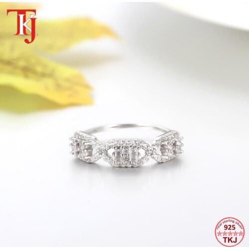 TKJ Elegant Women Trendy Rings 925 Sterling Silver CZ Pave Setting Baguette Zircon Cuff Ring Fashion Jewelry