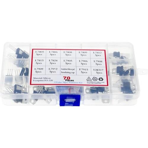 70pcs 14 kinds of specifications L78 series-L79 series LM317 three-terminal regulator tube transistor with box set