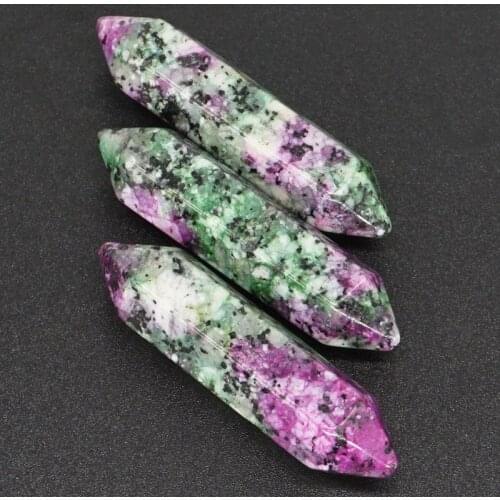 3PCS 35x8MM Unique Natural Ruby Zoisite Crystal Hexagon Column CAB Cabochon