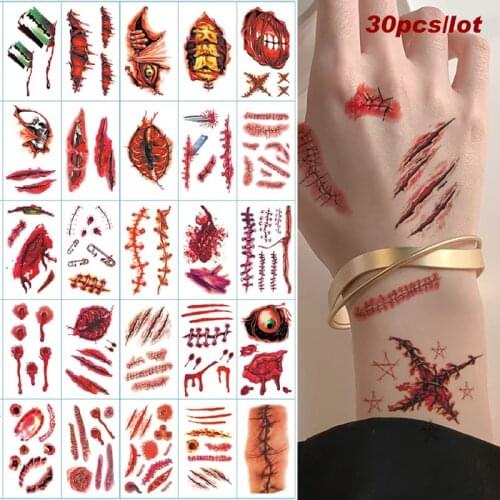 Temporary Tattoo Stickers body art Long Lasting Halloween Terror Realistic Stitched Injuries Wounds Body Makeup Tattoo Stickers