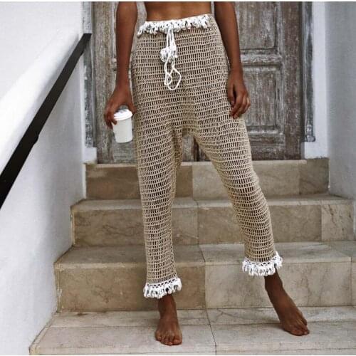 Handmade Crochet Covers-Up Beach Long Pants Swimsuit Shell Lace Beachwear Hot pants – EMW_Fashions