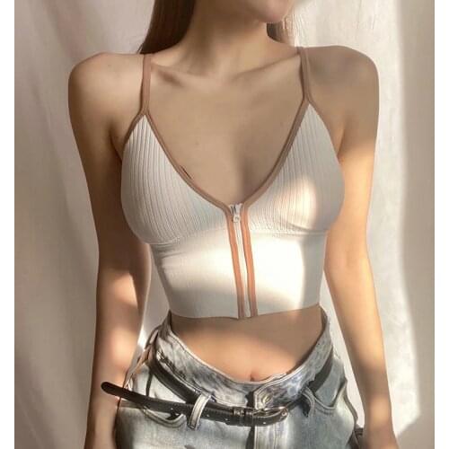 Women Vest Front Zipper Crop Tops Female Sexy Camis Top Lingerie Backless Tube Underwear Brassiere Female Tank 2021 New