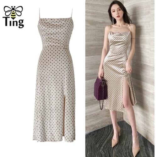 Tingfly Spaghetti Strap Champagne Velvet Dress Women Sexy Front Split Polka Dot Velvet Party Dress Elegant Summer Clubwear New