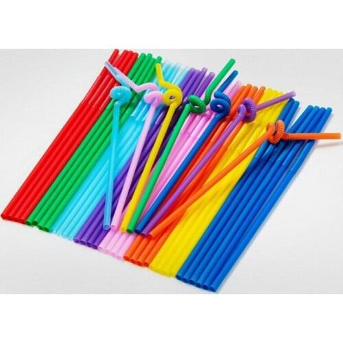 100pc Plastic Drinking StrawsLong Multi-Colored Striped Bedable Disposable Straws Party Bar Drinking Supplies