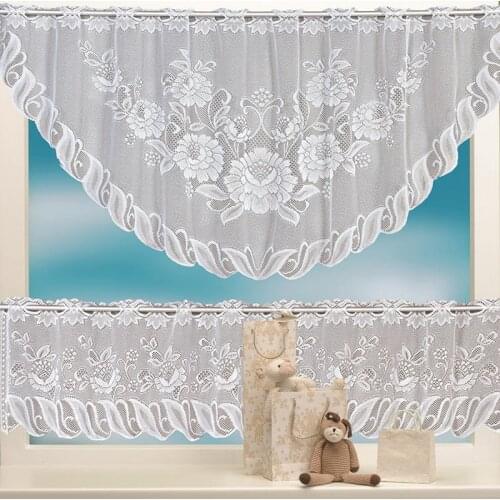 Enipate 2PCS European White Translucent Coffee Curtain Warp Knitted Curtains Kitchen Tulle Lace Sheer Jacquard Bedroom Curtains