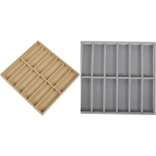 2PCS Sunglasses Box Eyewear Organizer Display Case Collector Eyeglass Box Sunglasses Storage Box 12 Grid, Jute & Gray