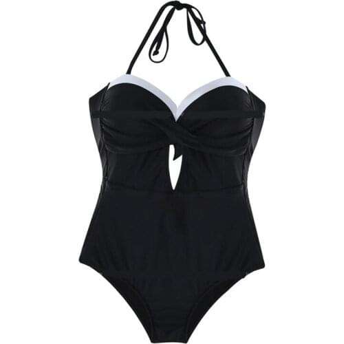 2021 Summer Women Swimwear Black Sleeveless Boat Neck Off-the-shoulder Swimsuit Push Up Bikini Ladies Beachwear Monokini