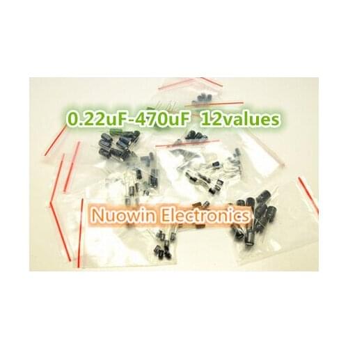 240PCS=12values *20pcs 0.22uF to 470uF Aluminum Electrolytic Capacitor Assortment kit