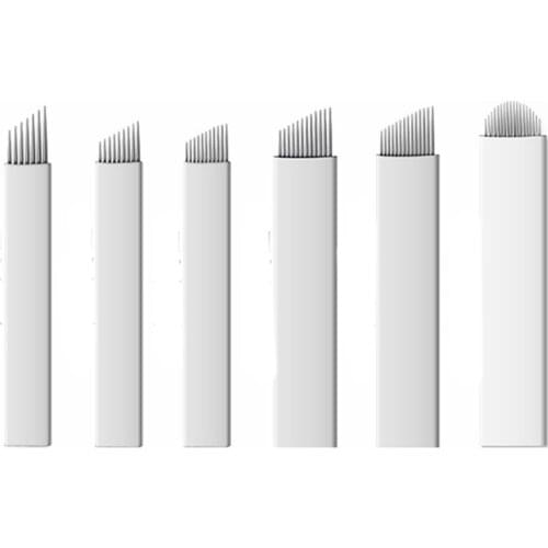 50pcs 7 9 11 12 14 Pin U shape Permanent Makeup Eyebrow Tattoo Needles Blade For 3D Embroidery Microblading Tattoo Pen accessory