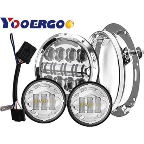 7" LED Headlight 80W With Mounting Bracket And 4.5 Inch Auxiliary Passing Fog light For Road King