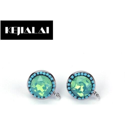 KEJIALAI Accessories for Earrings DIY Making Faceted Crystal Stone Stud Paved with Blue Rhinestone Round Shape Charm Cute Beads