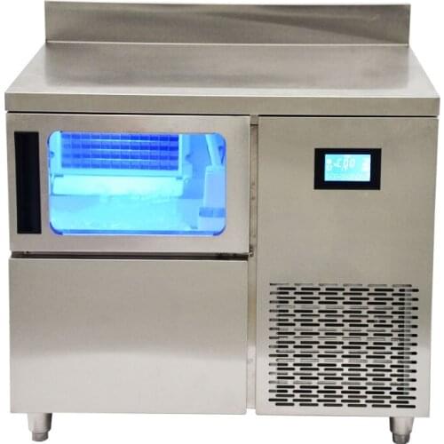 Bar counter blue light ice maker commercial large stainless steel milk tea shop cube ice maker automatic 60kg ice maker