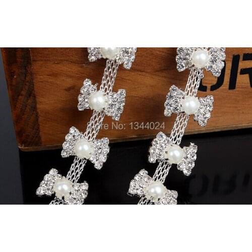 Free Shipping 1 Yard Beige Faux Imitation Pearl Rhinestone Trimming For Clothing