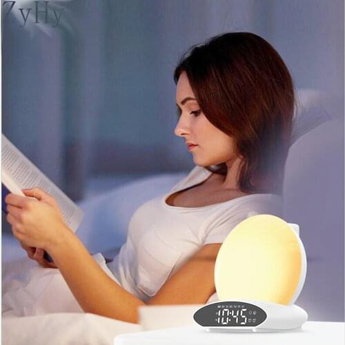 Wake-Up Light Sunrise Alarm Clock 7-Color Sleep Auxiliary Sound Machine With Sunset Analog Dual Alarm Clock FM Radio Night Light