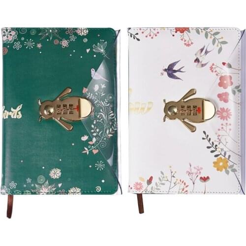 Flower Notebook with Password Lock Leather Travel Sketching Diary Planner Notepad for business Writing 1XCB