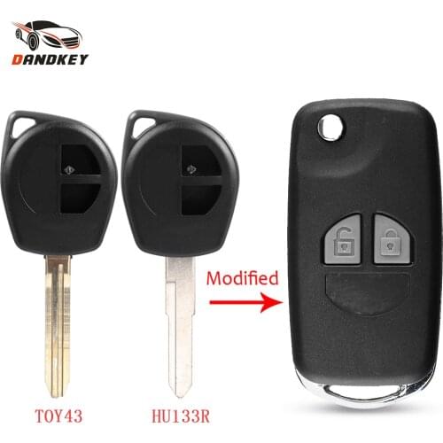 Dandkey Modified Replacement Remote Car Key Shell For Suzuki SX4 Swift Grand Vitara HU133R/TOY43 Blade Rubber Button Pad 2 BTN