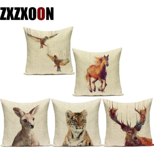 Decorative Throw Pillows Case Animals Horse Tiger Deer Birds Sofa Home Cushion Cover Pillow Cover for Living Room Funda Cojines