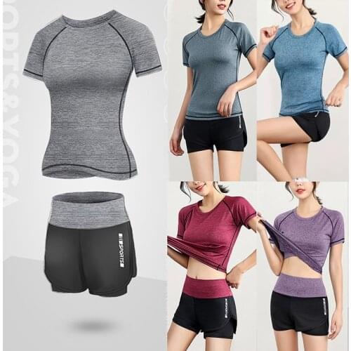 T shirt+Shorts Women Yoga Pants Suit Running Quick Dry Fitness Gym Clothing Sports Leggings For Fitness Womens Tracksuit