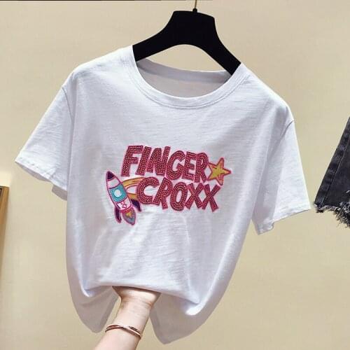 Summer new O neck letter embroidery Short Sleeves T Shirt Top Female Tshirt Loose Women Fashion Graphic T-Shirt women clothes