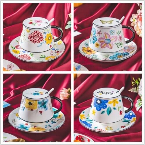 Ceramic Hand-painted Coffee Cup Tea Cup Creative Tea Cup Retro Breakfast Cup Coffee Shop Embossed Tea Cup Colorful Hand-painted