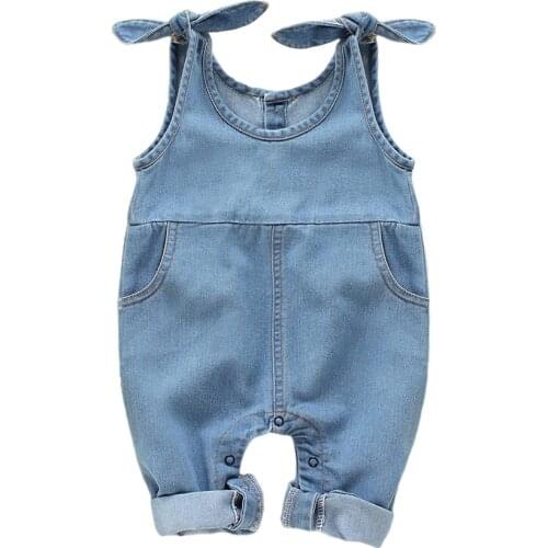0-18 Months Baby Kawaii Jumpsuit Baby Clothes Baby Girl Solid Color Sling Denim Romper 2021 Summer Baby Fashion Romper