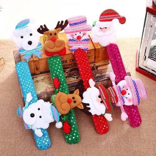 Creative Led Luminous Christmas Wristband Slap Circle Bracelet Plush Soft Stuffed Santa Claus Tree Elk Toys Kid Girls Xmas Gifts