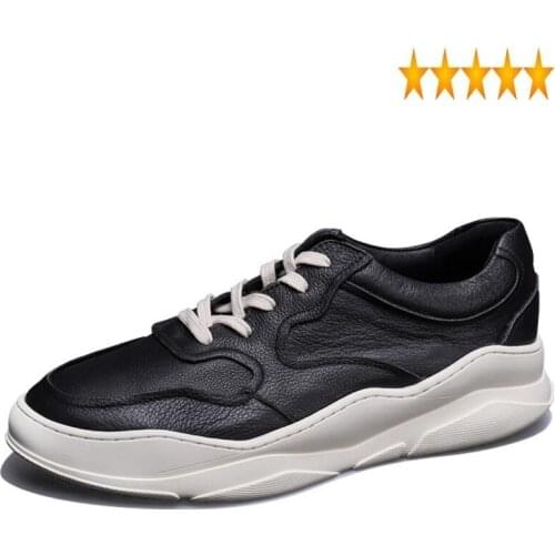 Mens Retro Genuine Leather Sneakers Lace Spring Autumn Round Toe Thick Up Male Casual Shoes Zapatillas Hombre Deportiva