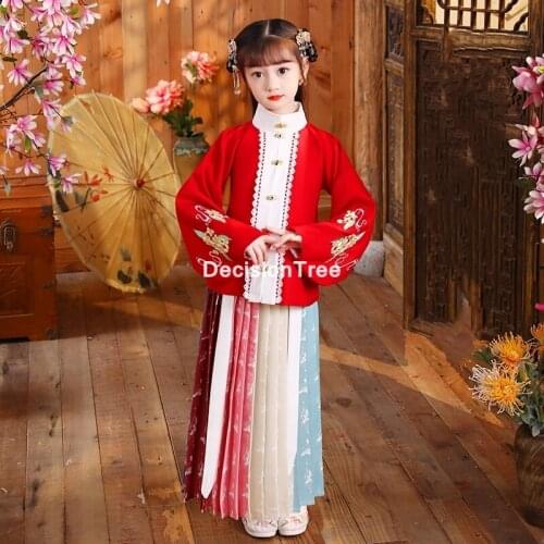 2021 girls chinese traditional hanfu dress ancient chinese opera ming costume dynasty child clothing folk dance kid fairy dress