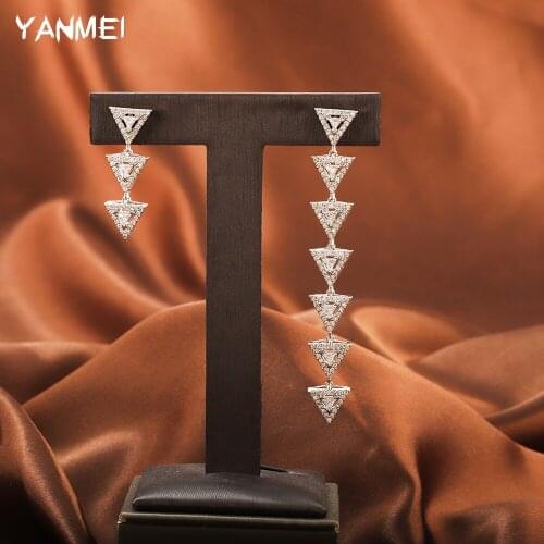 Fashionable Geometric Triangle Hollow Stud Earrings Asymmetrical Long Shiny Zircon Stud Earrings for Women Banquet Jewelryy