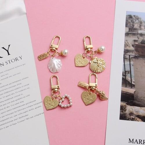 Marine Metal Letter Peach Heart Seashell Faux Pearl Stunning Charm Keyrings Bag pendant keyring llaveros Wedding Party Mom J33