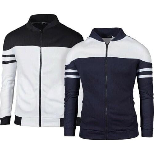 Mens Casual Color Block Jacket Long Sleeve Zip Up Slim Coat Cardigan Spring Fall Hoodie Sweatshirt Outwear Tops Sportwear