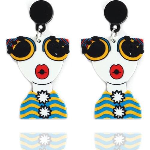 New Creative Art Painting Big Glasses Girls Acrylic Drop Earring For Women Colorful Figure Dangle Earrings Fashion Party Jewelry