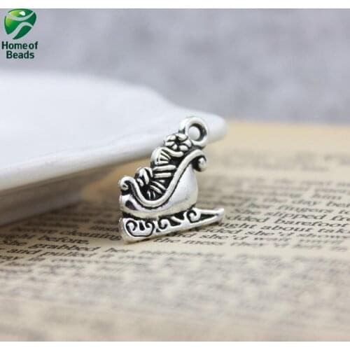New Handmade DIY Antique Silver Color Santa Clause Sleigh Charms Alloy Pendants (10 Pieces/pack) ZA1089